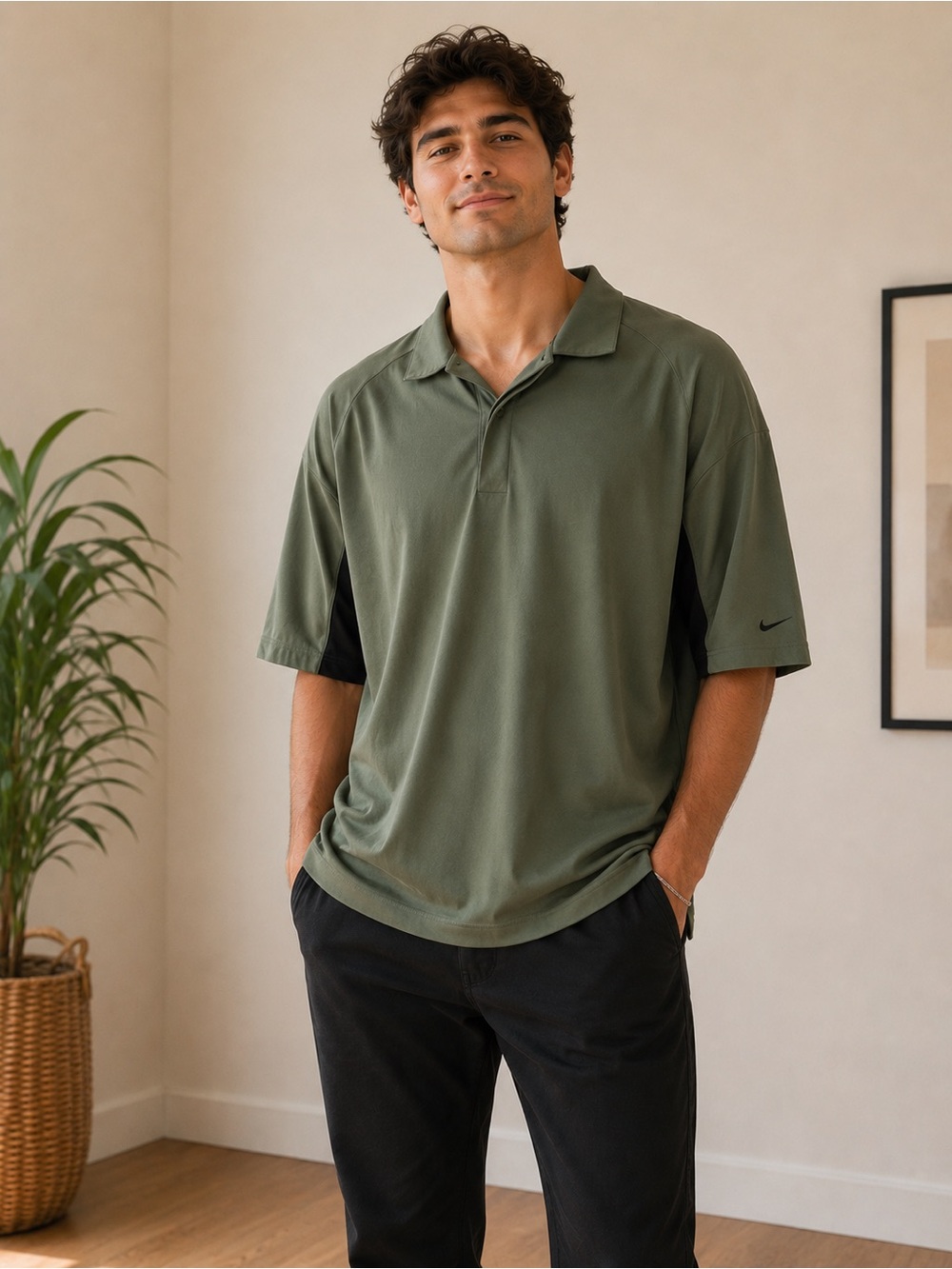 Nike Olive Green Golf Polo with Black Panels
